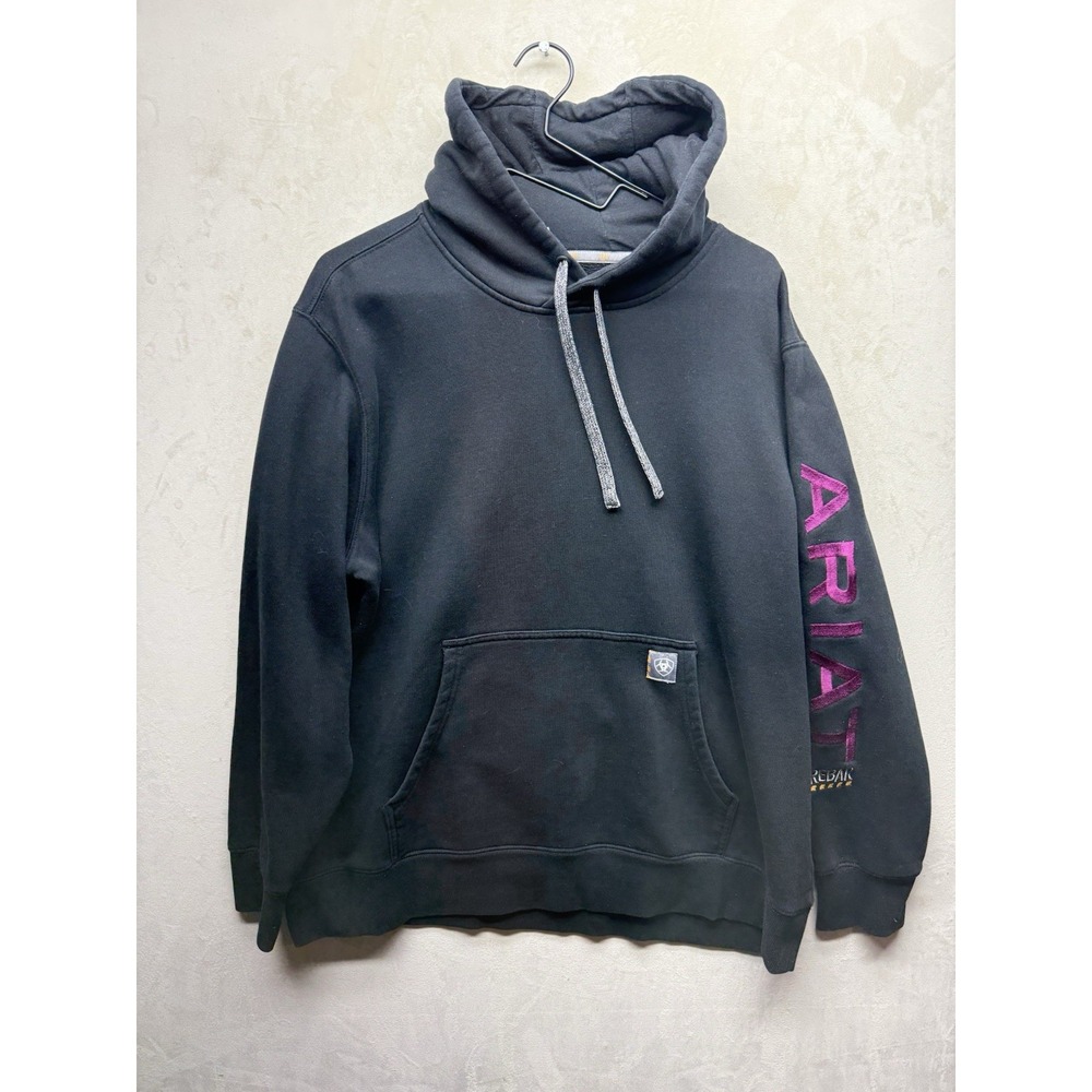 Ariat Rebar Hoodie Women's 2XL Black Logo Graphic Fleece Pullover Hooded Sweater
